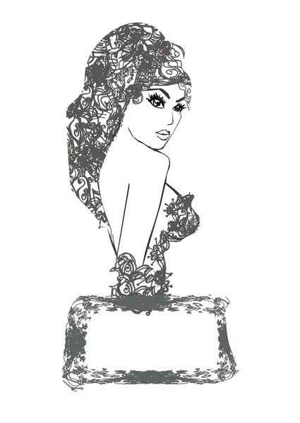 Abstrato bela mulher doodle retrato — Vetor de Stock
