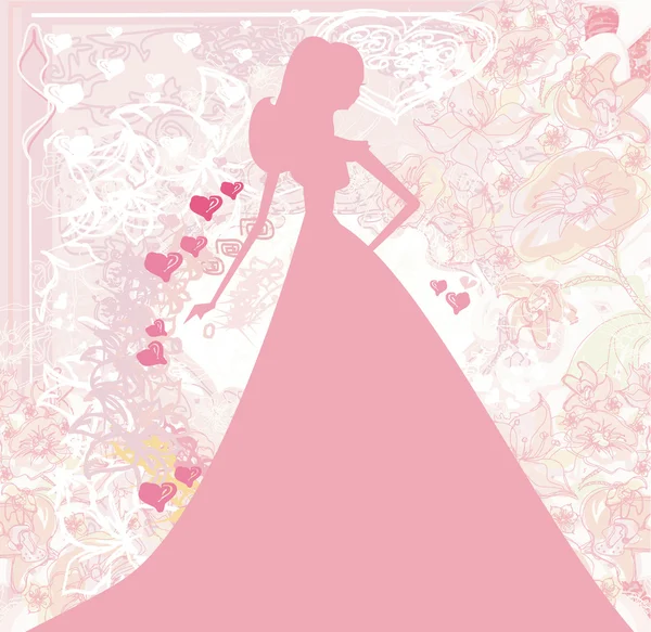 Abstrait Belle carte de silhouette de mariée florale — Image vectorielle