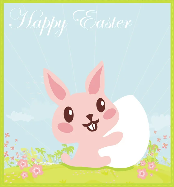 Ilustrace šťastného velikonočního zajíčka nesoucího vejce — Stockový vektor