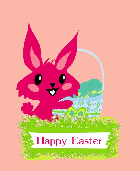 Illustration des glücklichen Osterhasen mit Ei — Stockvektor