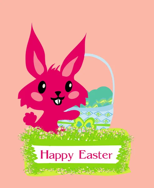 Illustration of happy Easter bunny carrying egg — Stock Vector