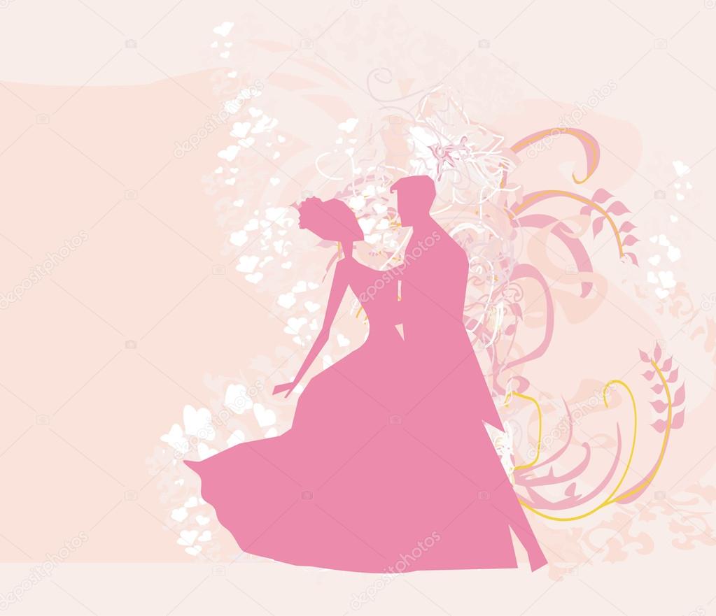 Ballroom wedding couple dancers silhouette - invitation card
