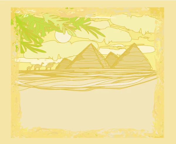 Oud papier met piramides giza landschap kaart — Stockvector