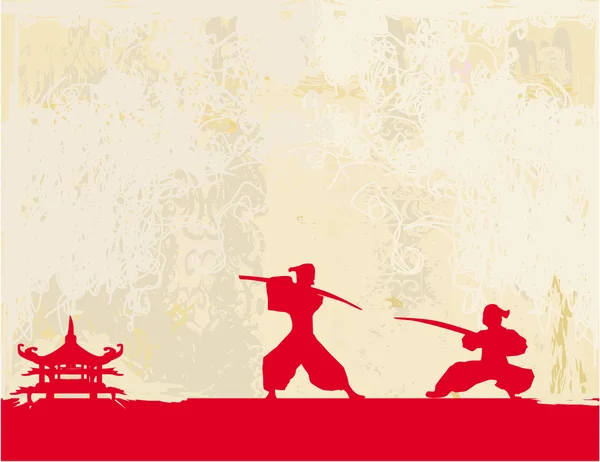 Vecchia carta con silhouette Samurai — Vettoriale Stock