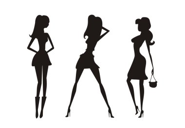 Vektör moda alışveriş kızları siluetleri 