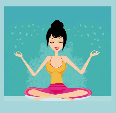 Yoga kızı lotus pozisyonunda. 