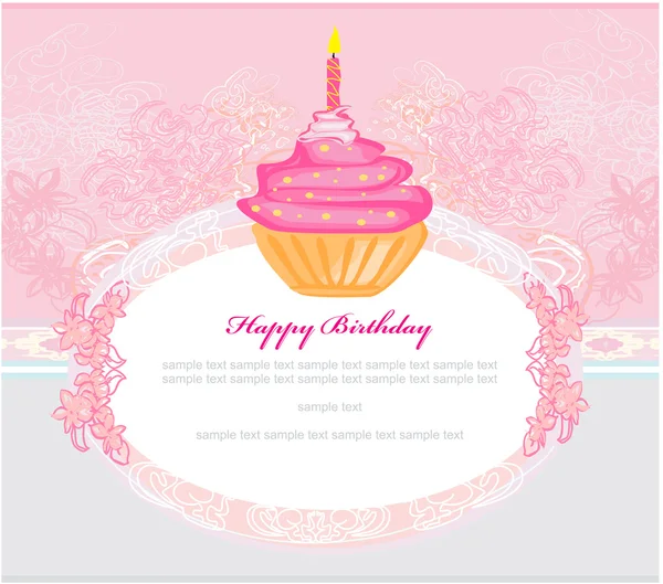 귀여운 역 컵 케익 카드의 삽화 - 생일 카드 축하 합니다 — 스톡 벡터