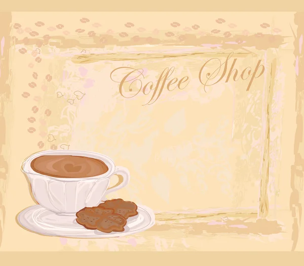 Xícara de café com elementos de design abstratos - fundo grunge —  Vetores de Stock