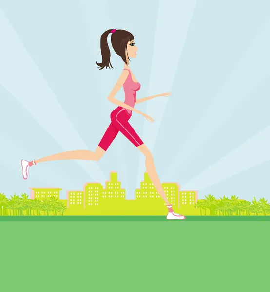 Jogging girl in summer at the park — Stock Vector