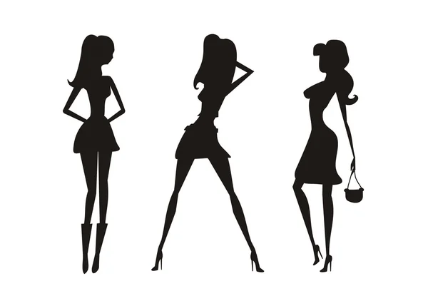 Vector fashion shopping girls silhouettes — Stock Vector