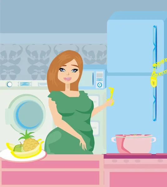 Girl on a diet - Refrigerator with chain and lock — Stock Vector