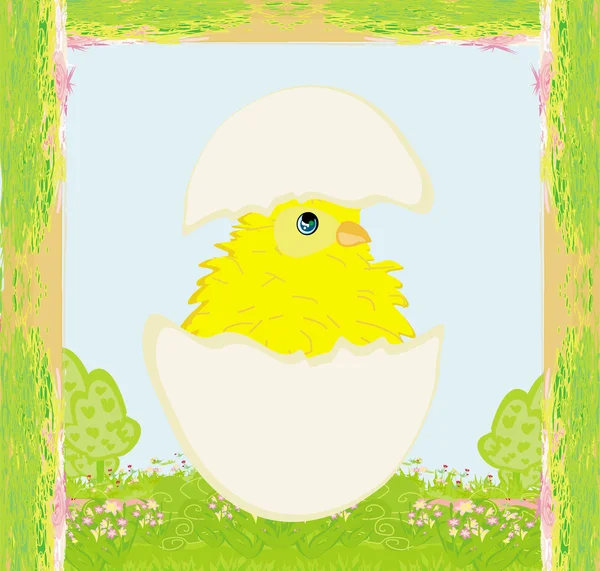 Cute Easter chicken in egg shell — Stock Vector