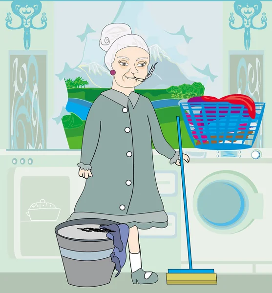 Pokojówka sprząta kuchnię — Wektor stockowy