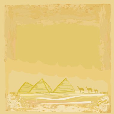 eski bir kağıt giza ve Develer siluet piramitleri