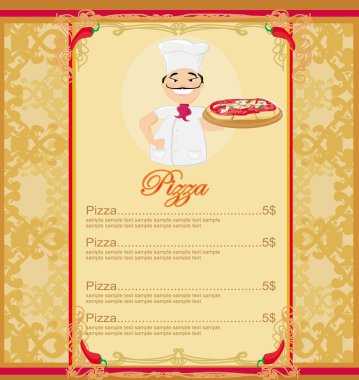 Şef şablon kartı ile pizza menü