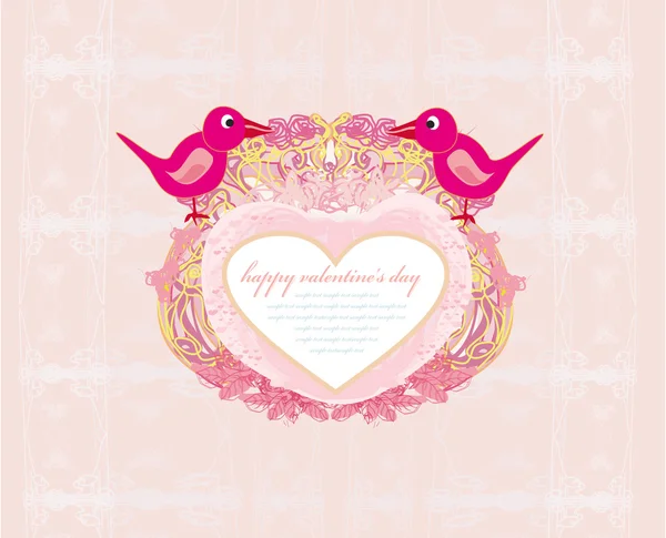 Valentine's day greeting card with 2 sweet love birds — Stock Vector