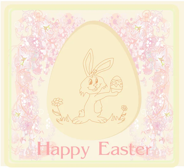 Ilustración de feliz conejito de Pascua llevando huevo — Vector de stock