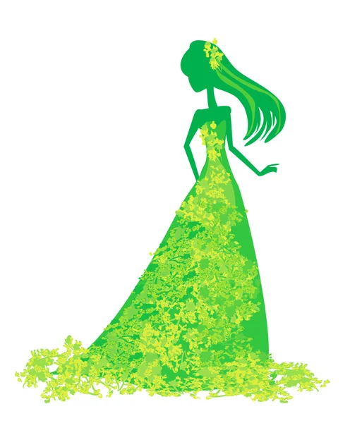 Vector spring abstract green girl silhouette — Stock Vector