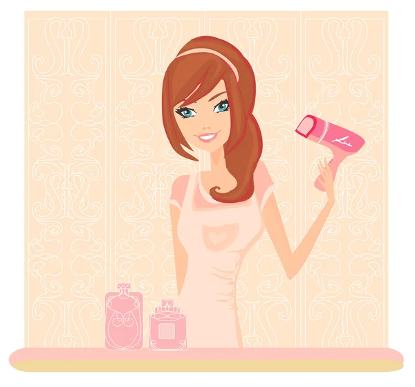 Woman hairdresser with the dryer — Stock Vector