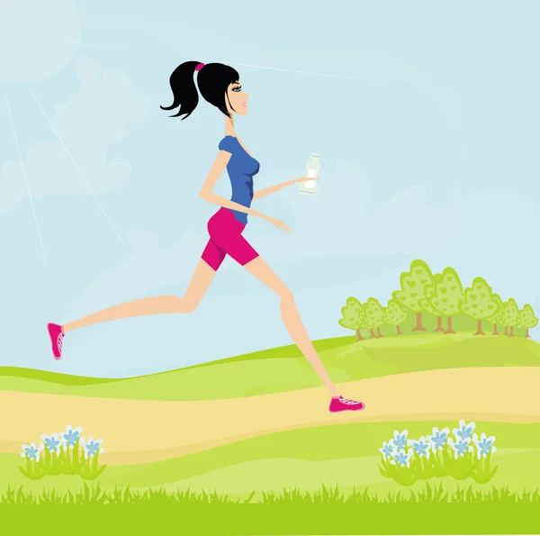 Jogging girl in summer at the park — Stock Vector