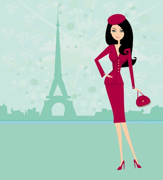 Beautiful women Shopping in Paris - vector card — Stock Vector