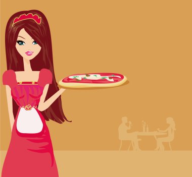 pizza restoranı güzel kadın garson sahiptir