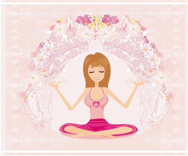 Yoga-kız olan lotus pozisyonu soyut kart