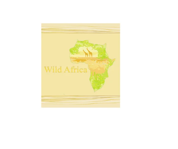 Fundo grunge com silhueta girafa no pôr do sol africano faun — Vetor de Stock