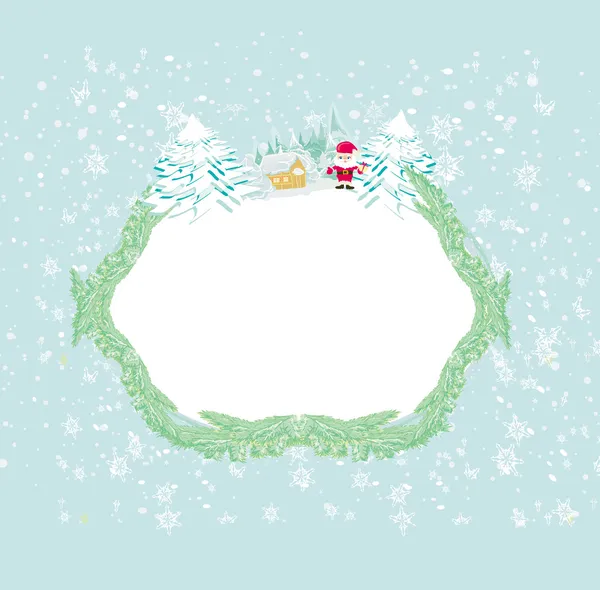 Felice anno nuovo biglietto con Babbo Natale e paesaggio invernale — Vettoriale Stock
