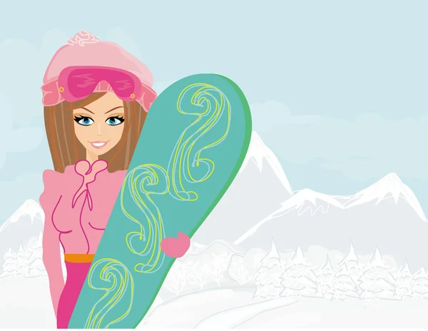 Mädchen mit dem Snowboard — Stockvektor