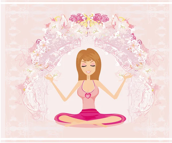 Yoga girl in lotus position abstract card — Stock Vector