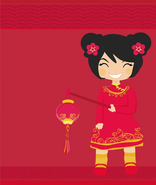 Китайская девушка и ее красивый фонарь — стоковый вектор