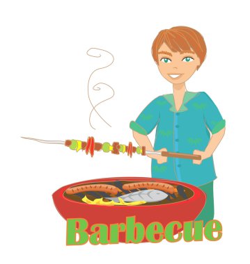 Man cooking on his barbecue vector Man cooking on his barbecue vector