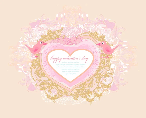 Valentines day greeting card with 2 sweet love birds — Stock Vector