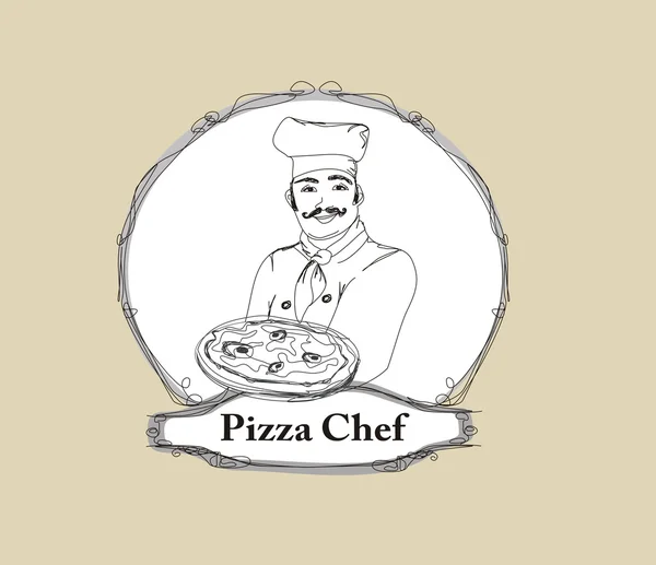 Chef con tarjeta de pizza — Archivo Imágenes Vectoriales