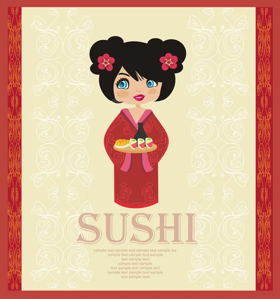 Γλυκιά Ασιάτισσα απόλαυσε σούσι — Διανυσματικό Αρχείο