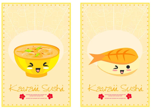 Ilustración de dibujos animados lindo sushi - tarjeta vectorial — Vector de stock