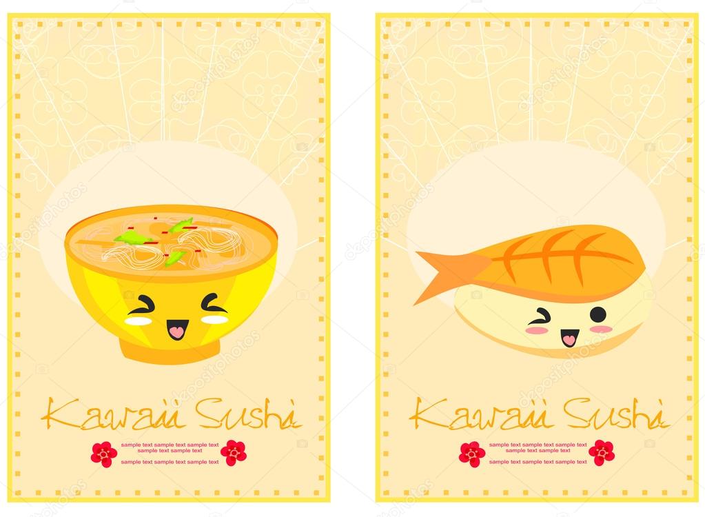 cute sushi cartoon illustration - vector card 