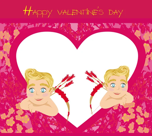 Happy valentines day vintage card with cupids — Stock Vector