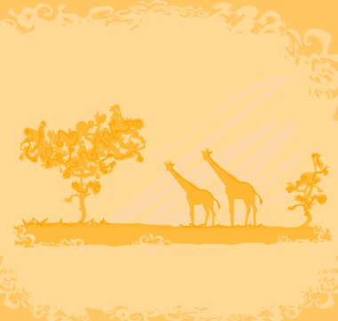 Grunge arka planla zürafa siluet soyut Afrika fauna ve florası üzerinde