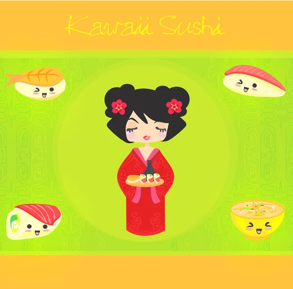 Conjunto de sushi lindo Kawaii — Vector de stock