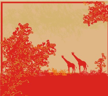 Grunge arka planla zürafa siluet Afrika fauna ve flora
