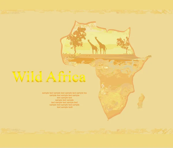 Fundo grunge com silhueta de girafa na fauna e flora africana — Vetor de Stock