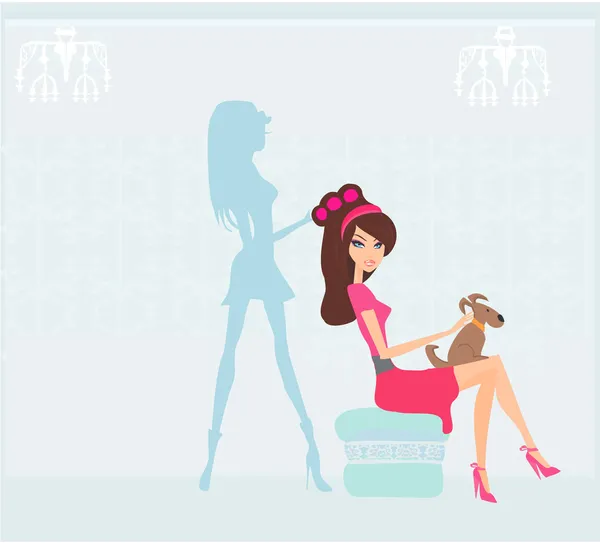 Vector illustration of the beautiful woman in hairdressing salon — Stock Vector