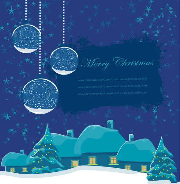 Christmas night in the village card — Stock Vector