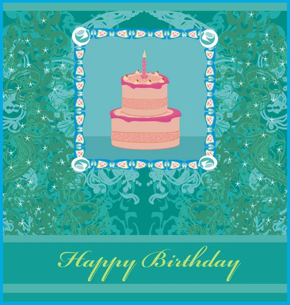 Feliz cumpleaños con tarjeta de pastel de cumpleaños — Vector de stock
