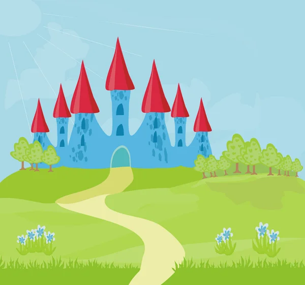 Cuento de hadas mágico princesa castillo paisaje — Vector de stock