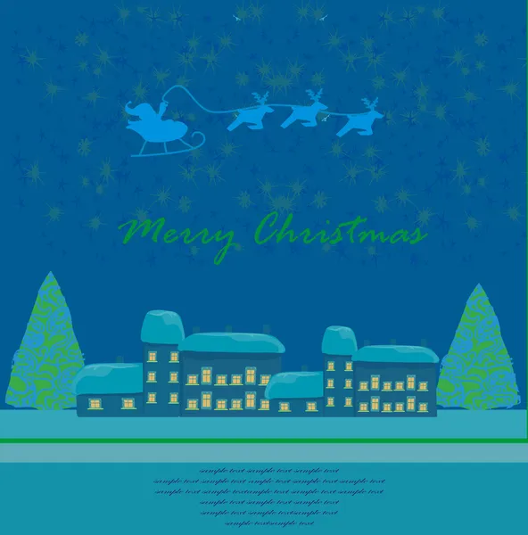 Feliz año nuevo tarjeta con Santa Claus y paisaje de invierno — Vector de stock