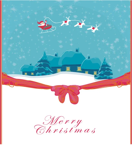 幸せな新年カード サンタ クロースと冬の風景 — ストックベクタ