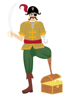 Korsan elinde kılıcıyla duruyordu.